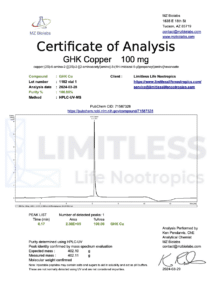 Certificate of Analysis for GHK Copper