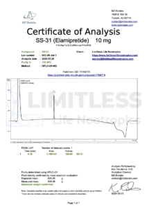 Certificate of Analysis of SS-31 (Elamipretide) 10 mg