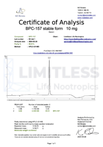 Certificate Of Analysis of BPC-157 stable form 10 mg
