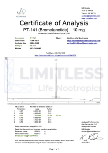 Certificate of Analysis of PT-141 (Bremelanotide) 10 mg