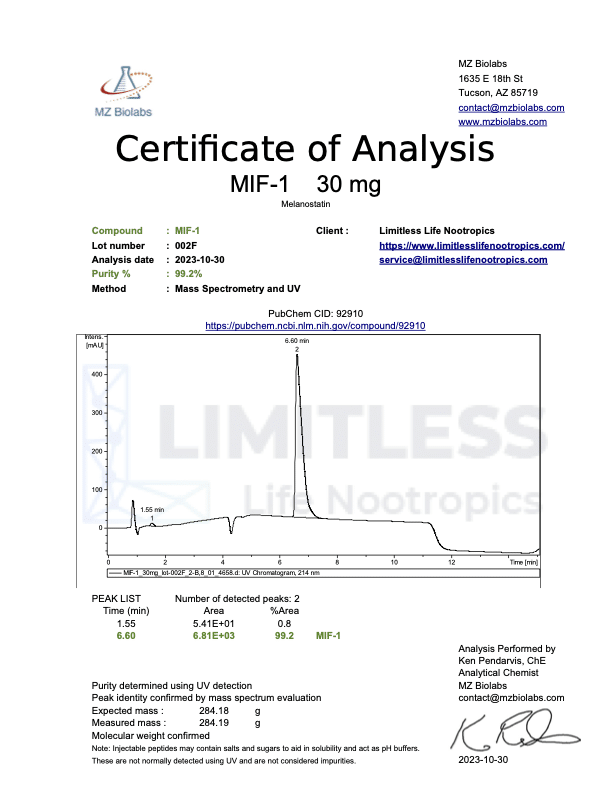 Certificate of Analysis for MIF-1