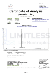 Certificate of Analysis of Ipamorelin 5 mg