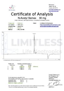 Certificate of Analysis of N-Acetyl Semax 30 mg