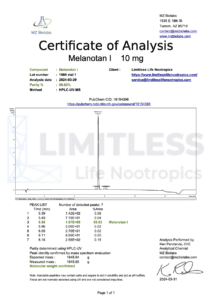 Certificate of Analysis of Melanotan I 10 mg