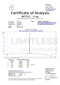 Certificate of Analysis for MOTS-C 5 mg