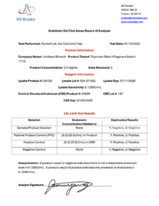 Endotoxin Gel Clot Assay Report_Thymosin Beta 4 Fragment 5mg_Limitless