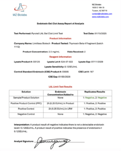 Endotoxin Gel Clot Assay Report_Thymosin Beta 4 Fragment 5mg_Limitless