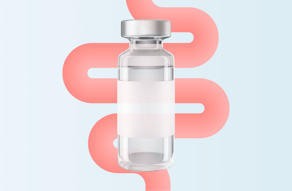 Concept image of BPC-157 for gut health showing peptide vial and gastrointestinal tract