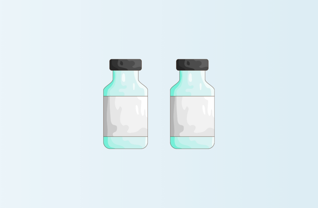 Two peptide vials side by side on a blue gradient background