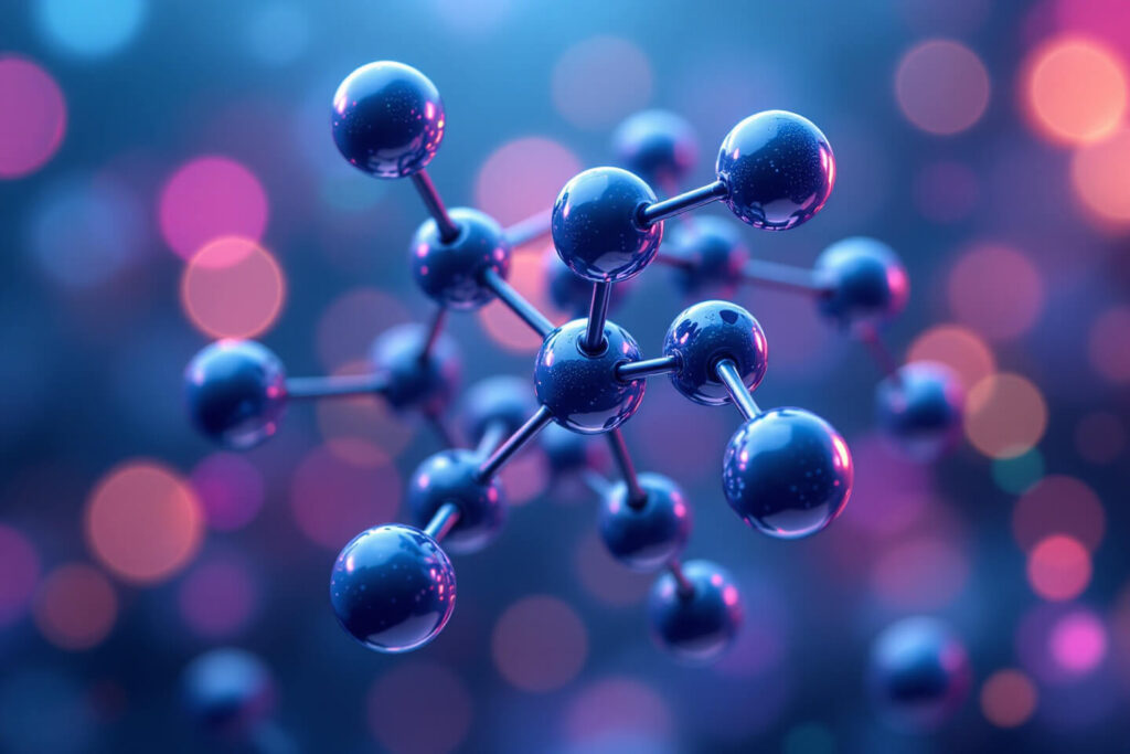 Molecular peptide 3D model in blue and purple