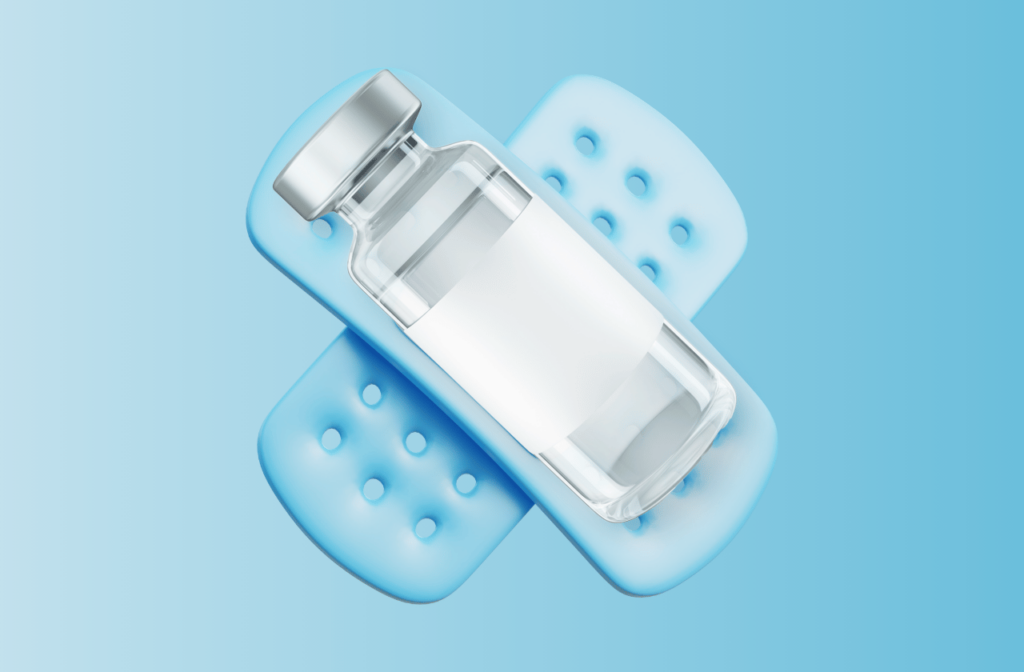 Featured image of a peptide vial and blue bandaid representing tissue repair